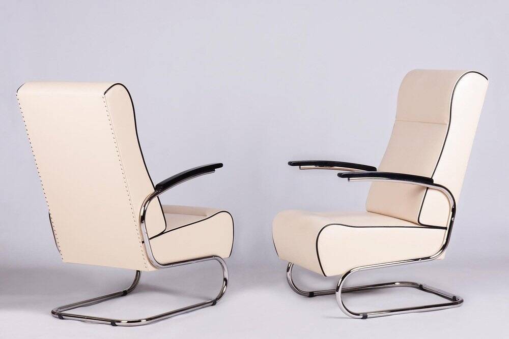 Bauhaus FN24 Armchairs in Leather attributed to Mücke-Melder, Czech, 1930s, Set of 2