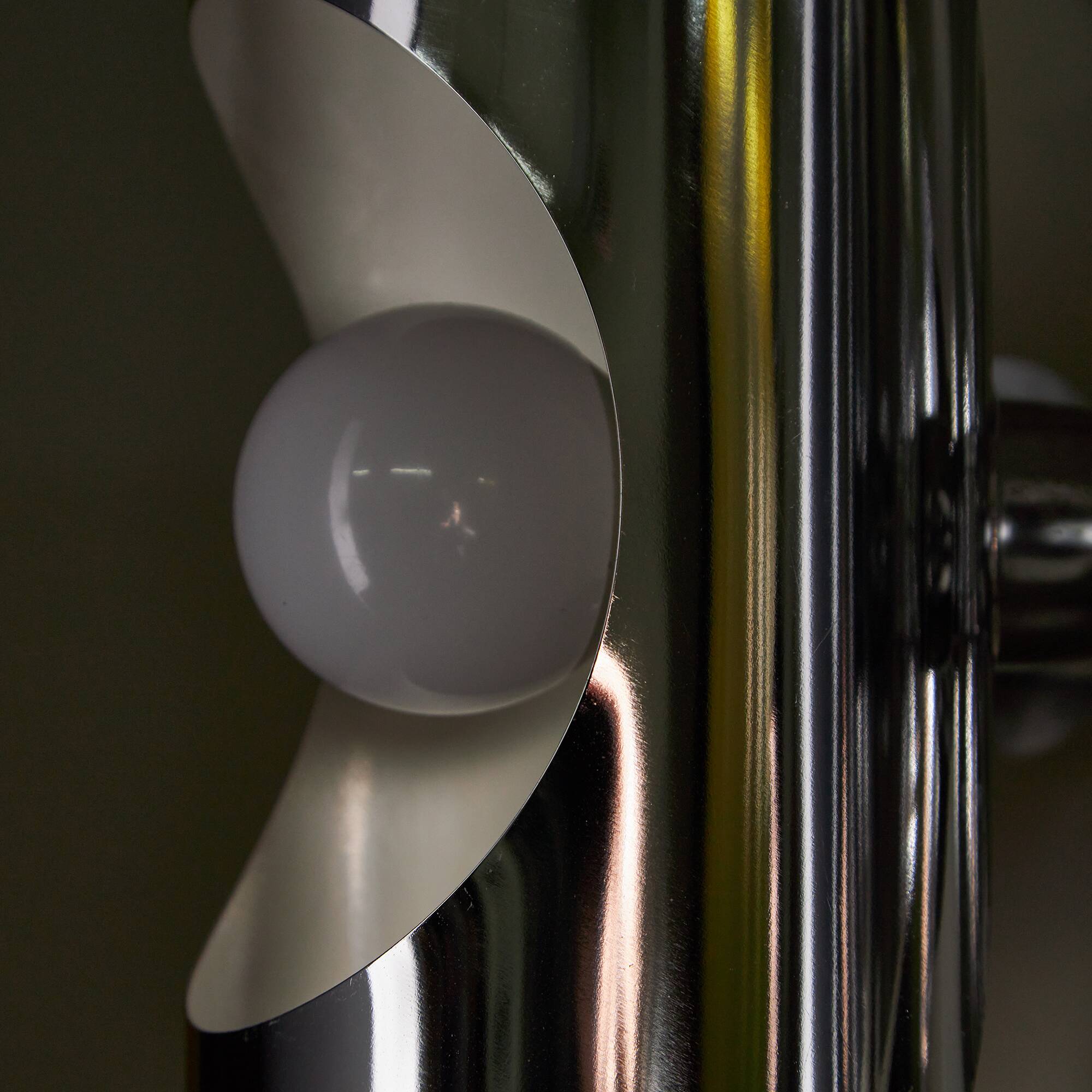 Lustre italien chromé à cinq lumières et abat-jour cylindrique, années 1970