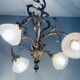 Jugendstil Golden Chandelier with Frosted Glass Shades