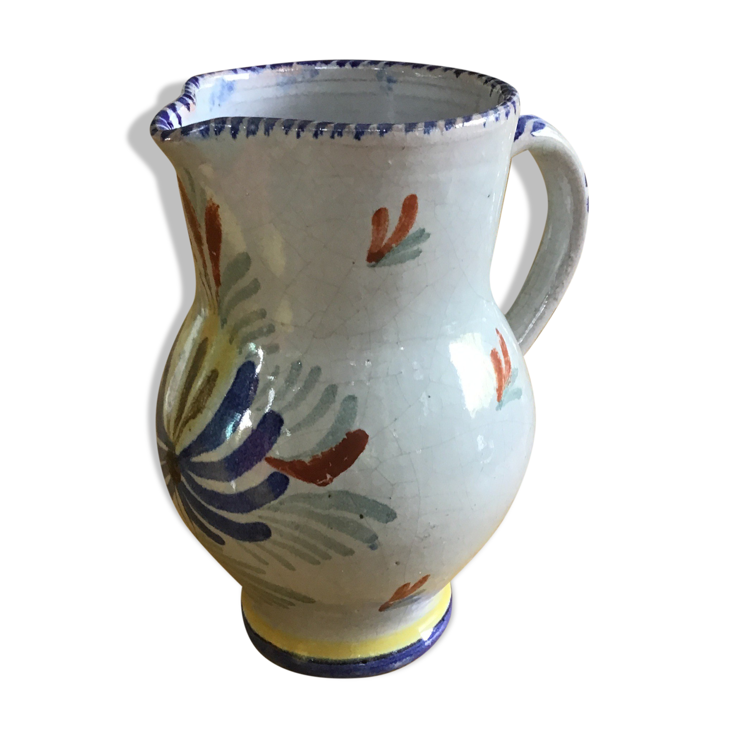 Earthenware pitcher with blue decor
