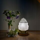 Vintage globe table lamp in half frosted, half transparent glass