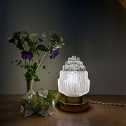 Vintage globe table lamp in half frosted, half transparent glass