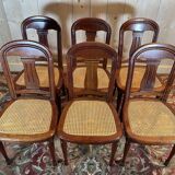 Set of 6 Louis Philippe chairs in cherry wood and cane