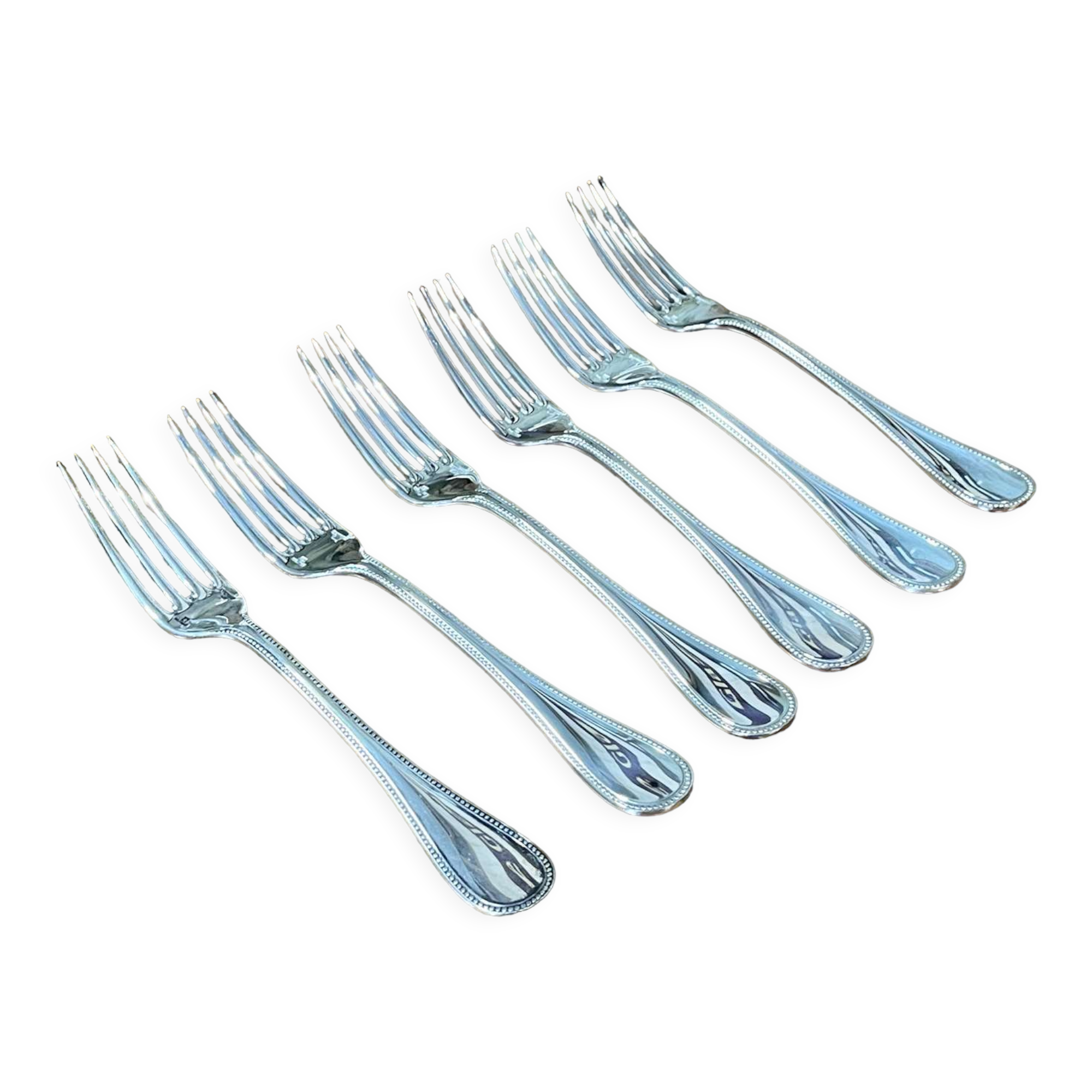 Series of 6 Christofle dessert forks model silver metal pearl