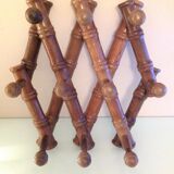 Ten-headed wooden accordion coat rack / vintage 60s-70s