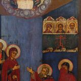 19th Century oak Traditional Religious Icon Saint Healing a Sick Person