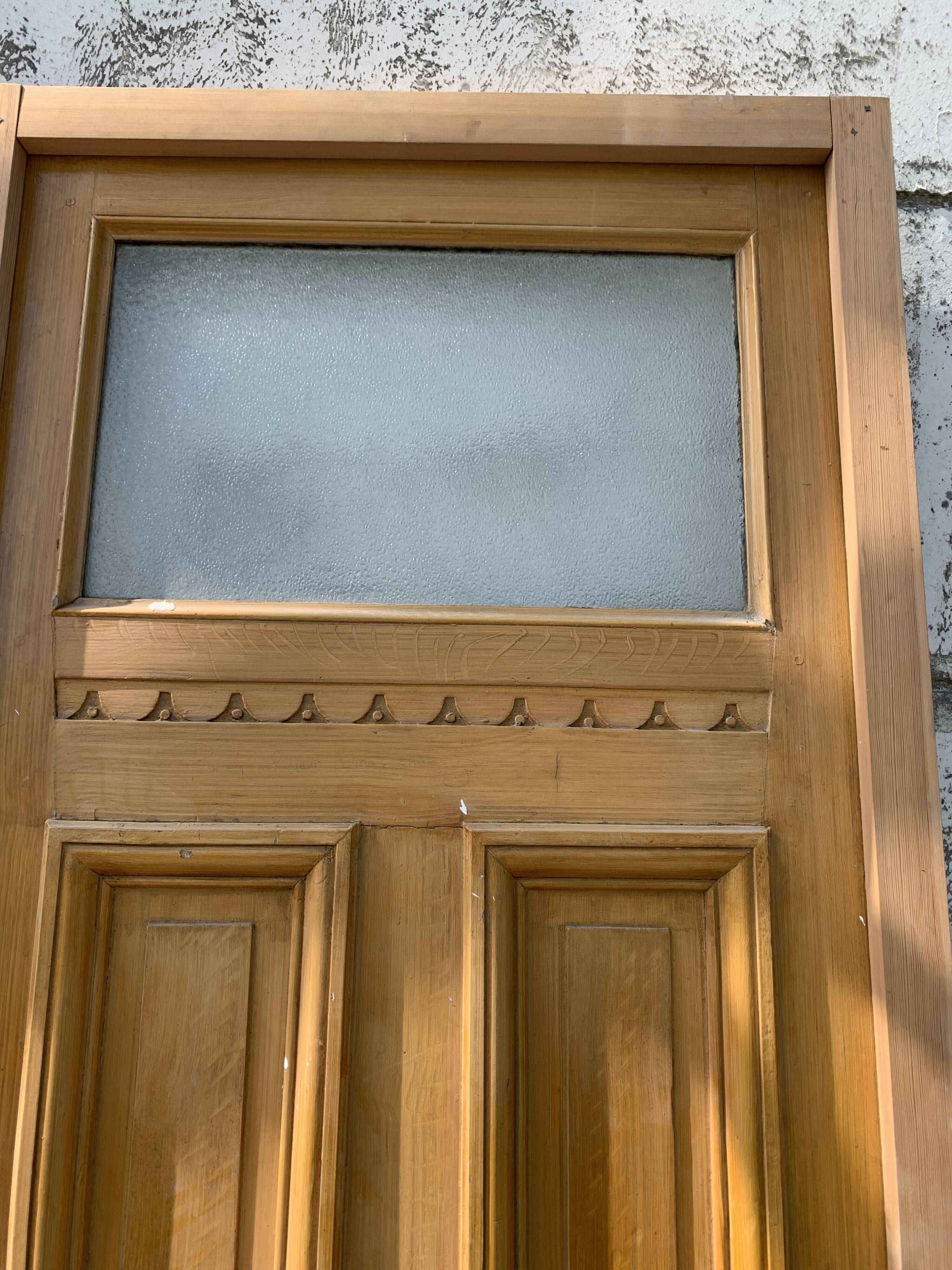 Art Deco passage door in patinated fir, 20th century