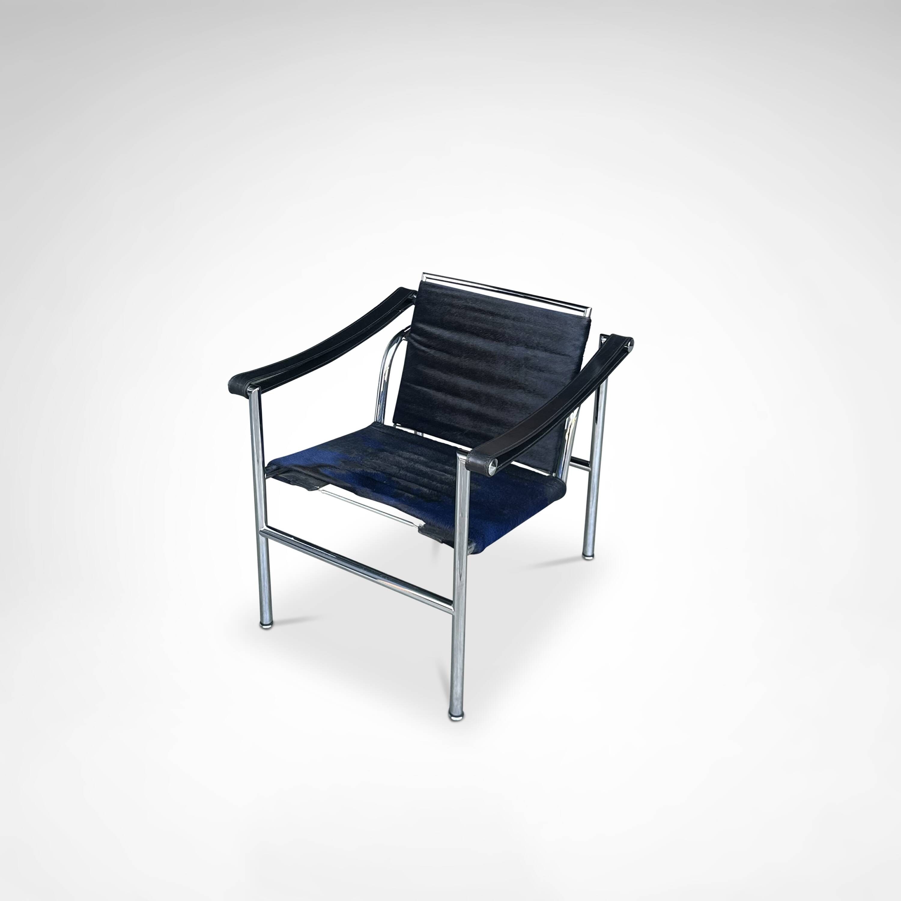 LC1 blue and black ponyskin armchair by Le Corbusier et al for Cassina 1990