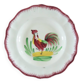 Ancienne Assiette Creuse Coq en Faïence Peinte Main