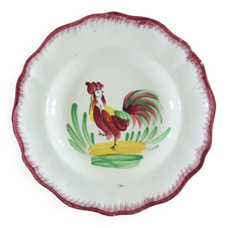 Ancienne Assiette Creuse Coq en Faïence Peinte Main