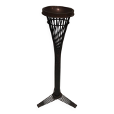 Brass ashtray on a stand made of black lacquered metal wire.
