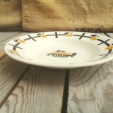 Set of 2 ceramic soup plates décor basket apricots signed Badonviller