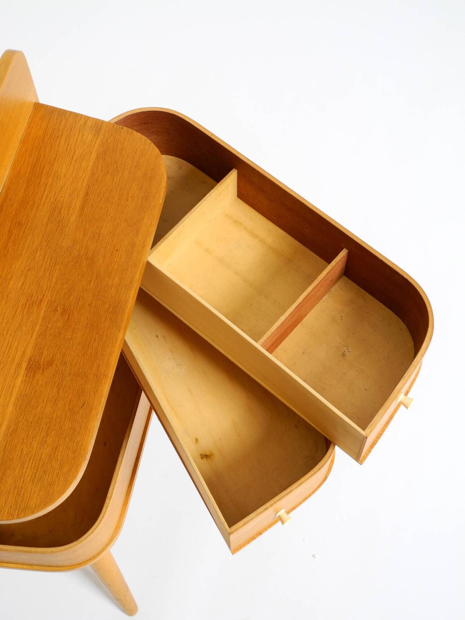 Beautiful original Mid Century teak sewing box with hinged compartments