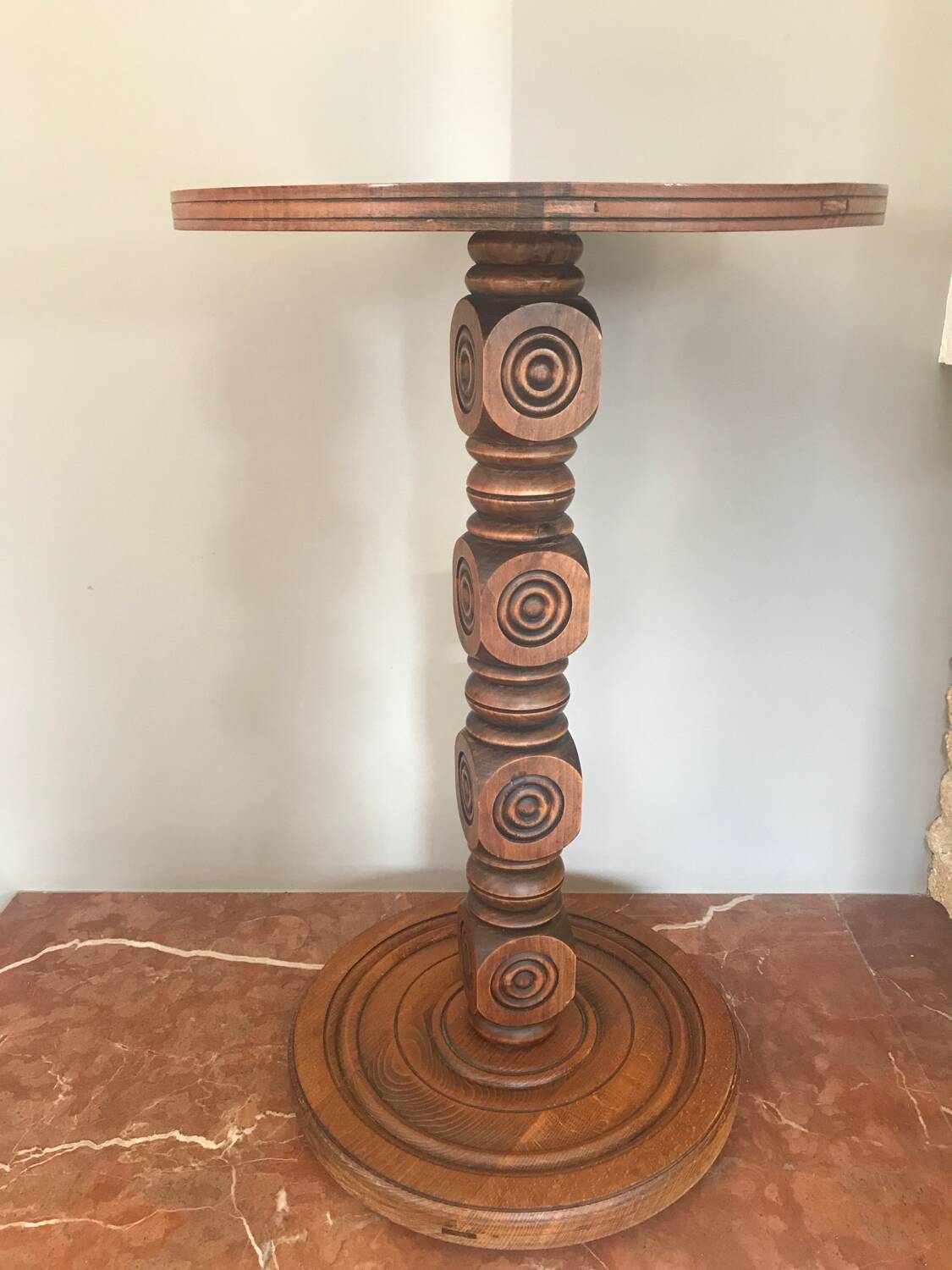 Mid century turned wood side table