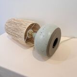Vintage lamp base in beige-grey ceramic stoneware with raffia lampshade, 1970s