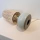 Vintage lamp base in beige-grey ceramic stoneware with raffia lampshade, 1970s