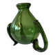 Amazing pitcher; vintage tripod jug or carafe in blown and hot-worked green glass