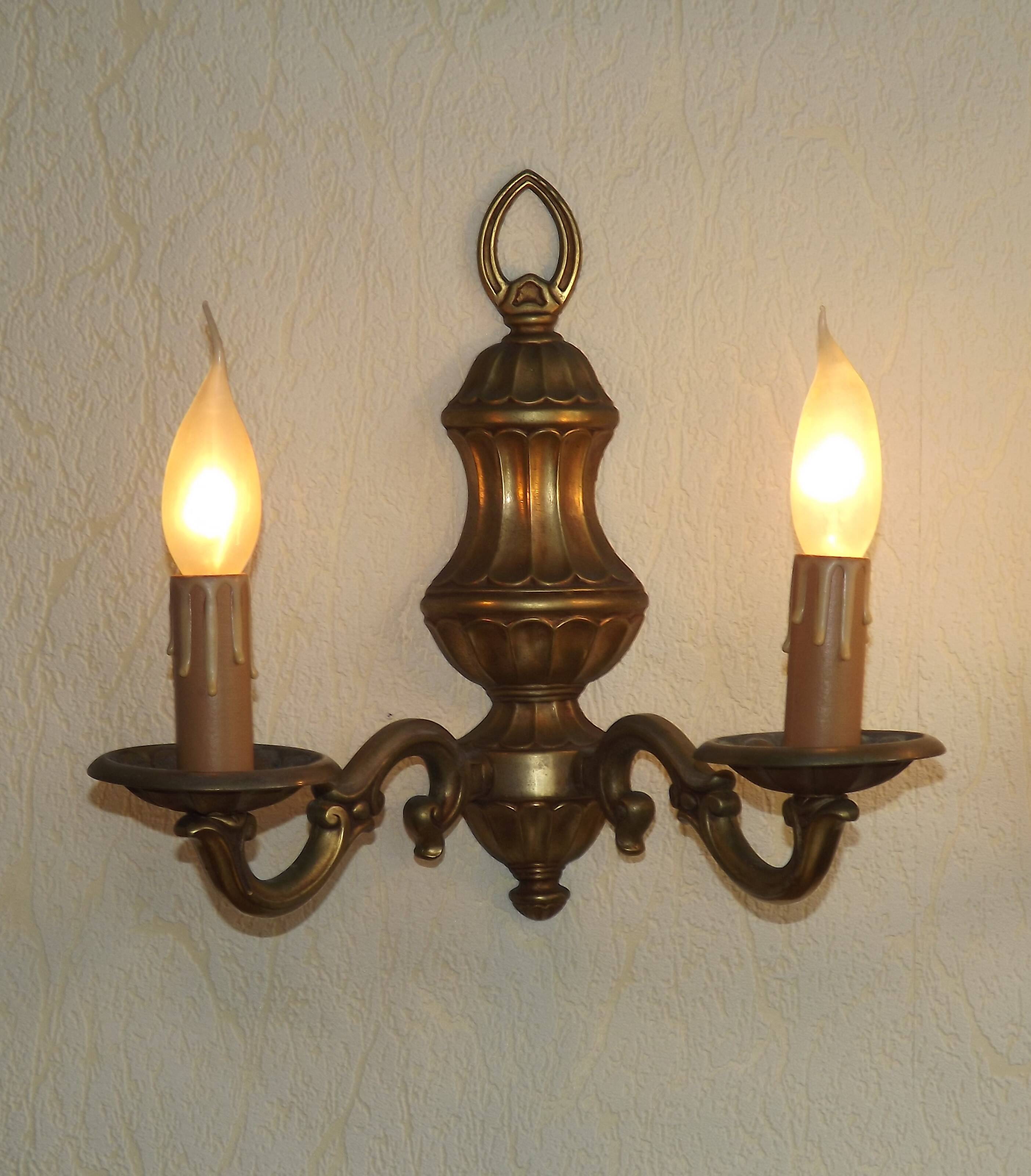 Pair Traditional French Vintage Heavy Brass Empire Style Double Wall Lights