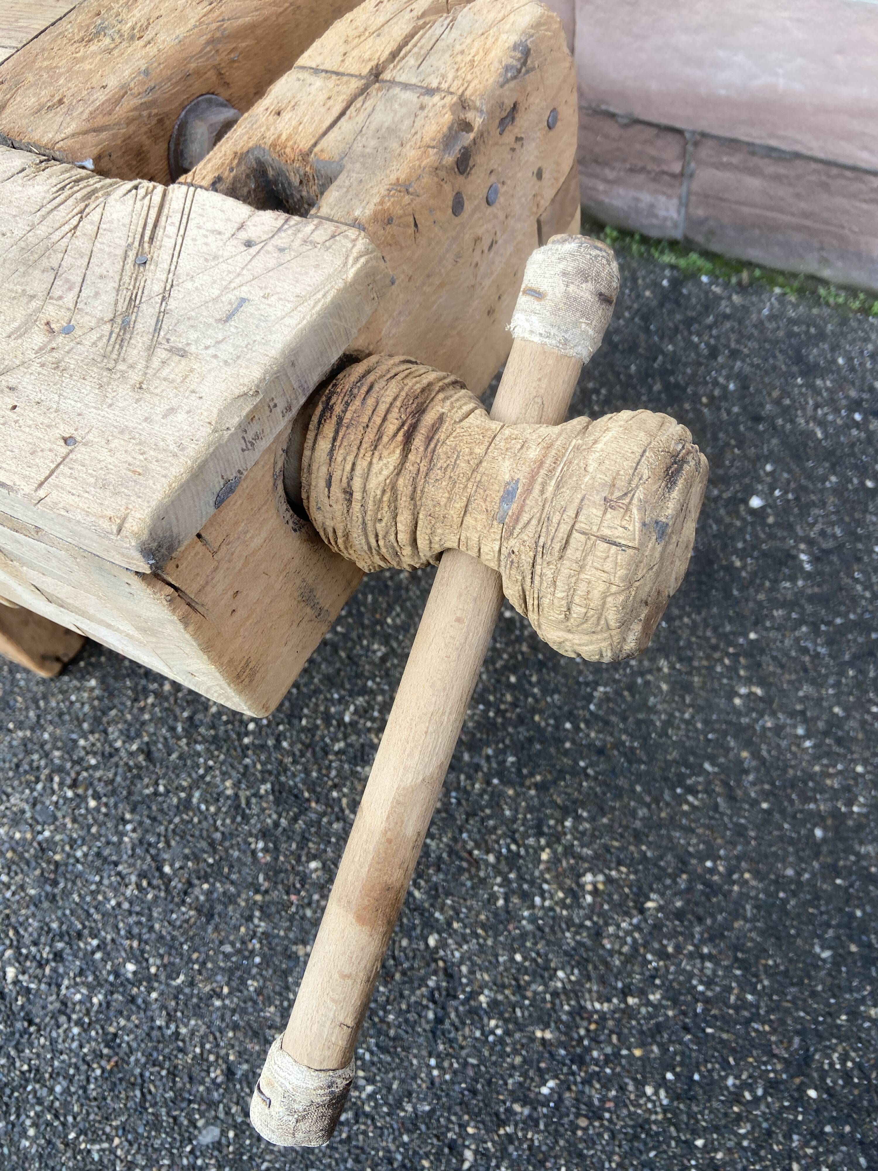 Industrial table carpenter's workbench in raw natural wood vintage bohemian