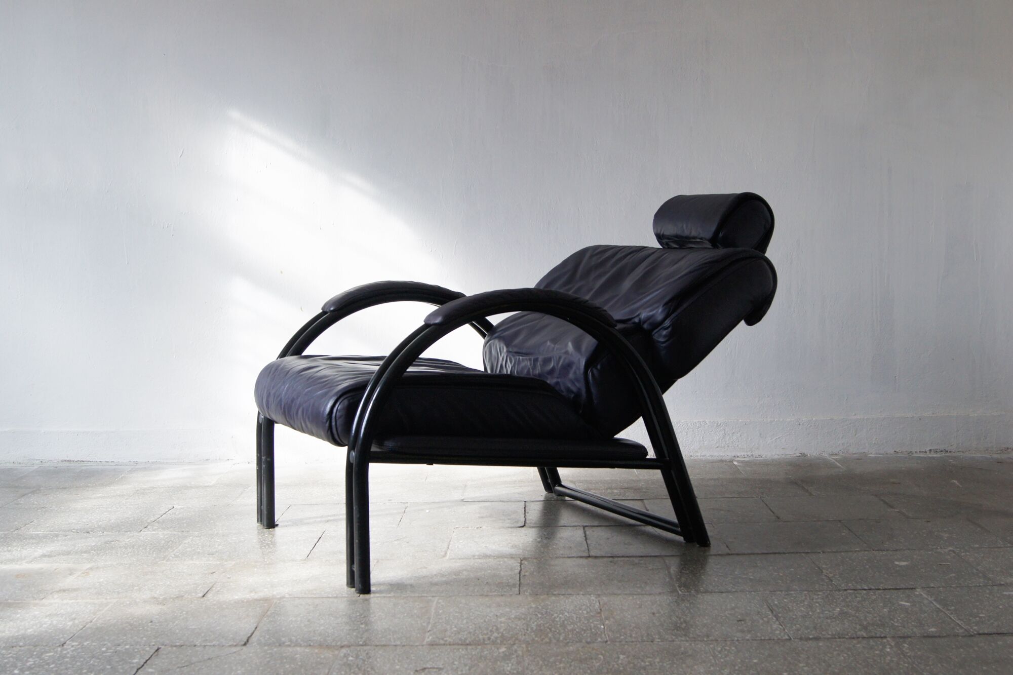 Vintage postmodern leather Italian Memphis lounge armchair