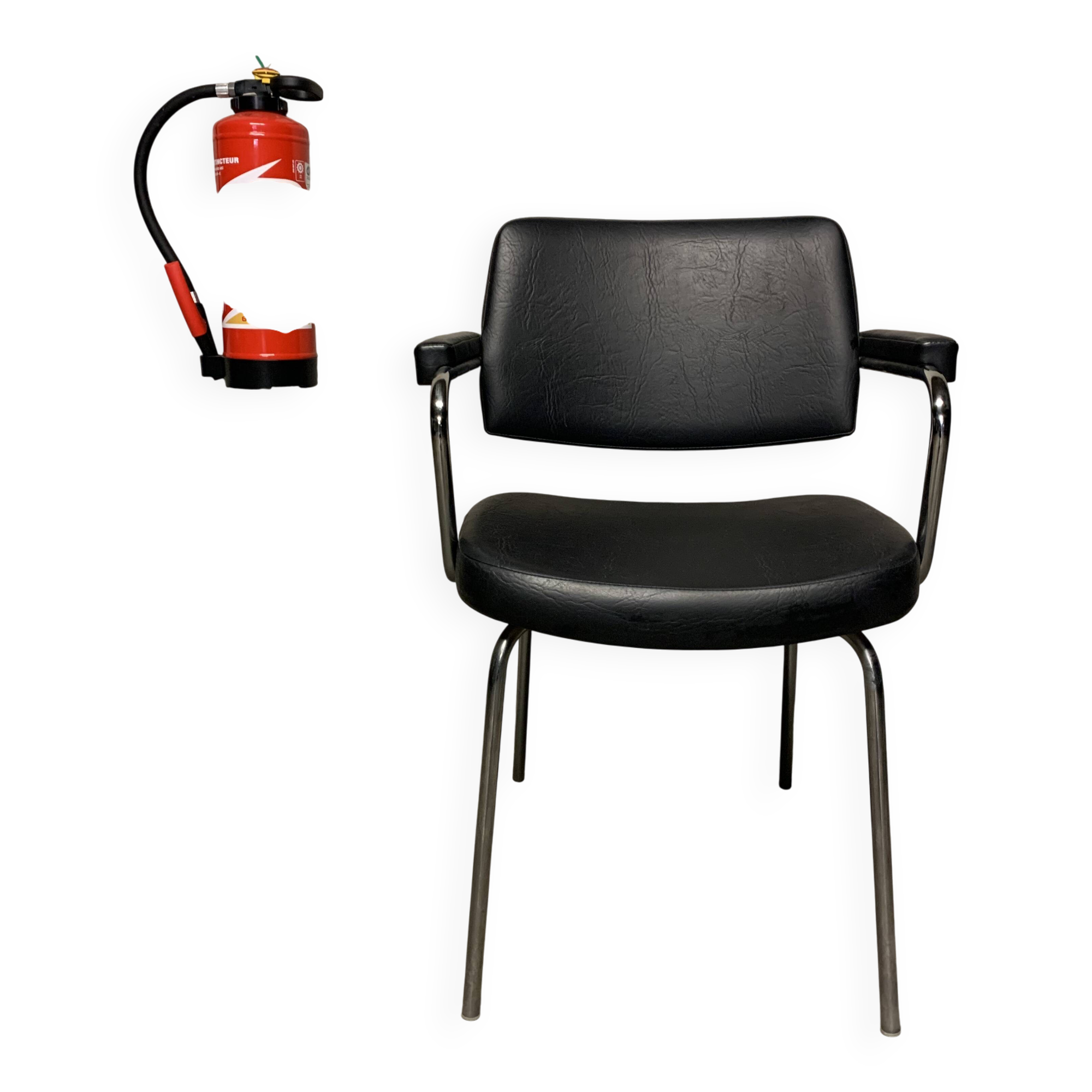 Vintage Retro Design Black Faux Leather Armchair