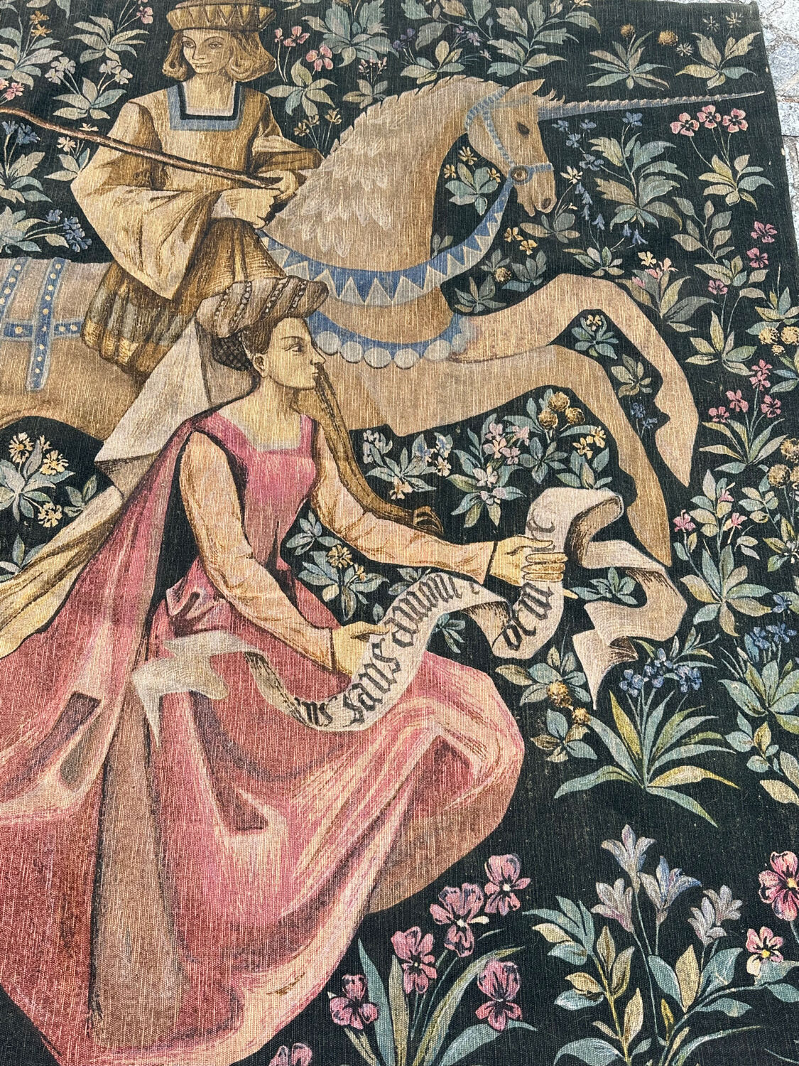 Vintage tapestry hand-screen printed in France