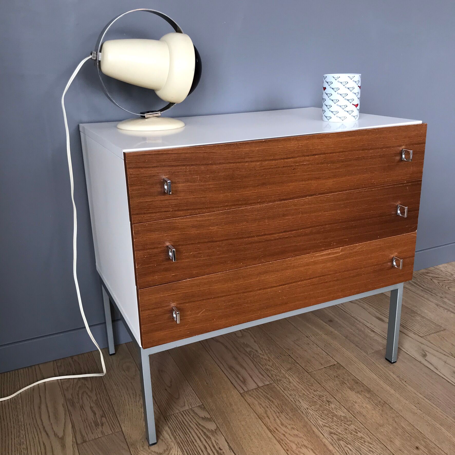 Brasilia-werk dresser white and teak 3 drawers years 60