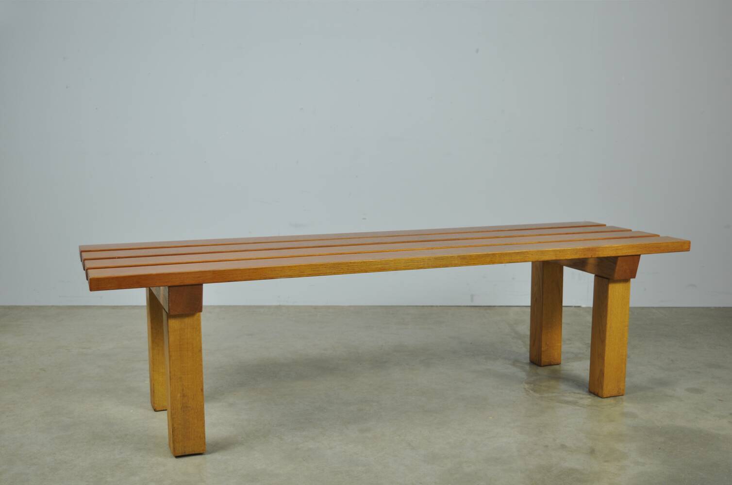 Vintage handmade robust slatted BENCH, Netherlands 1970s
