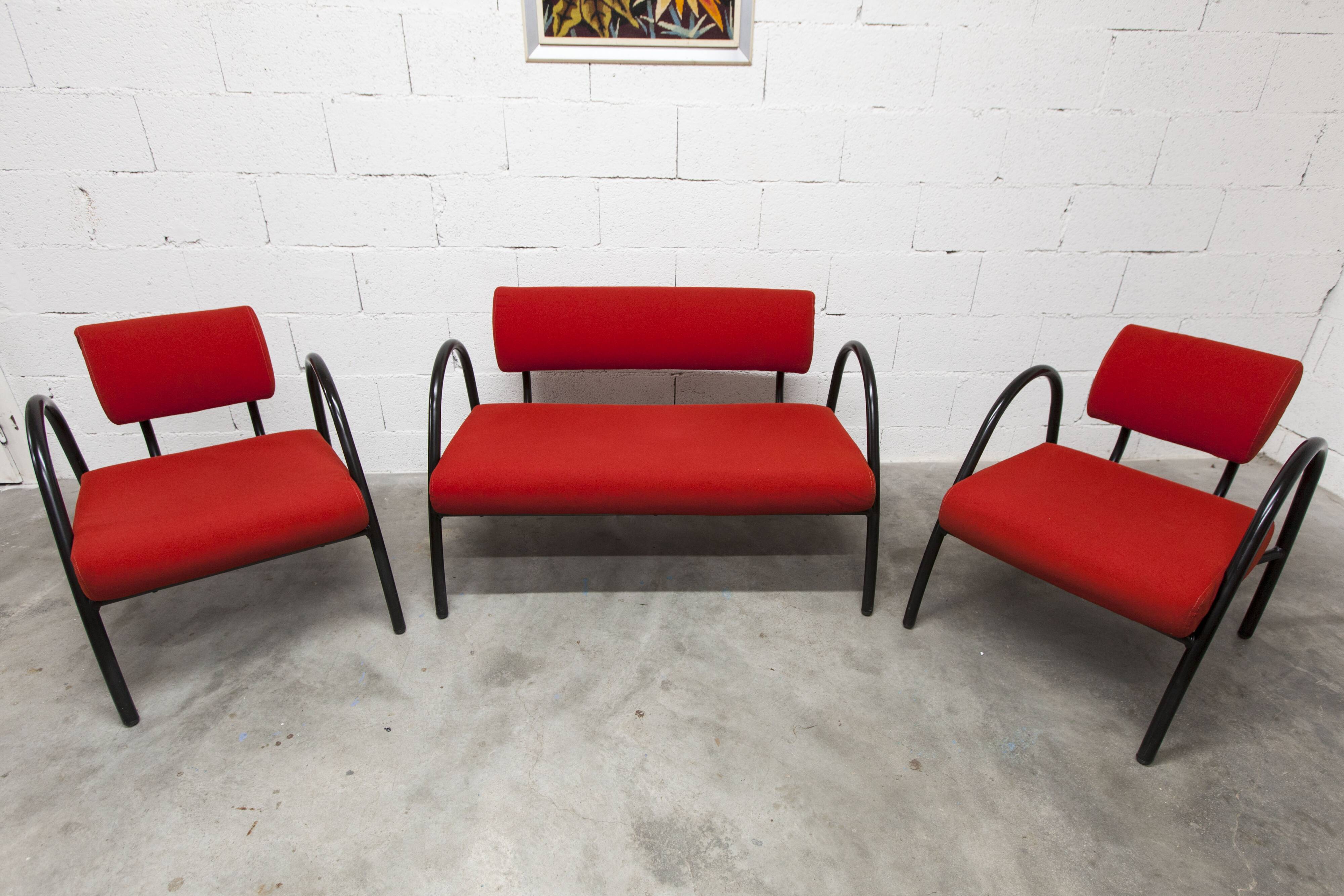Ensemble canapé et 2 fauteuils design 2001 rouge