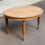 Table à manger art déco ronde extensible rénové en bois brut 1950 225cm