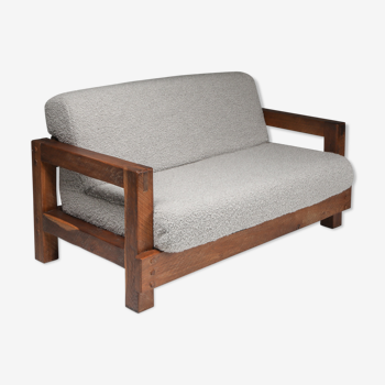 Rustic modern primitive sofa in bouclé - 1960s