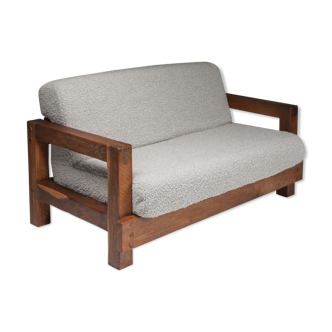 Rustic modern primitive sofa in bouclé - 1960s