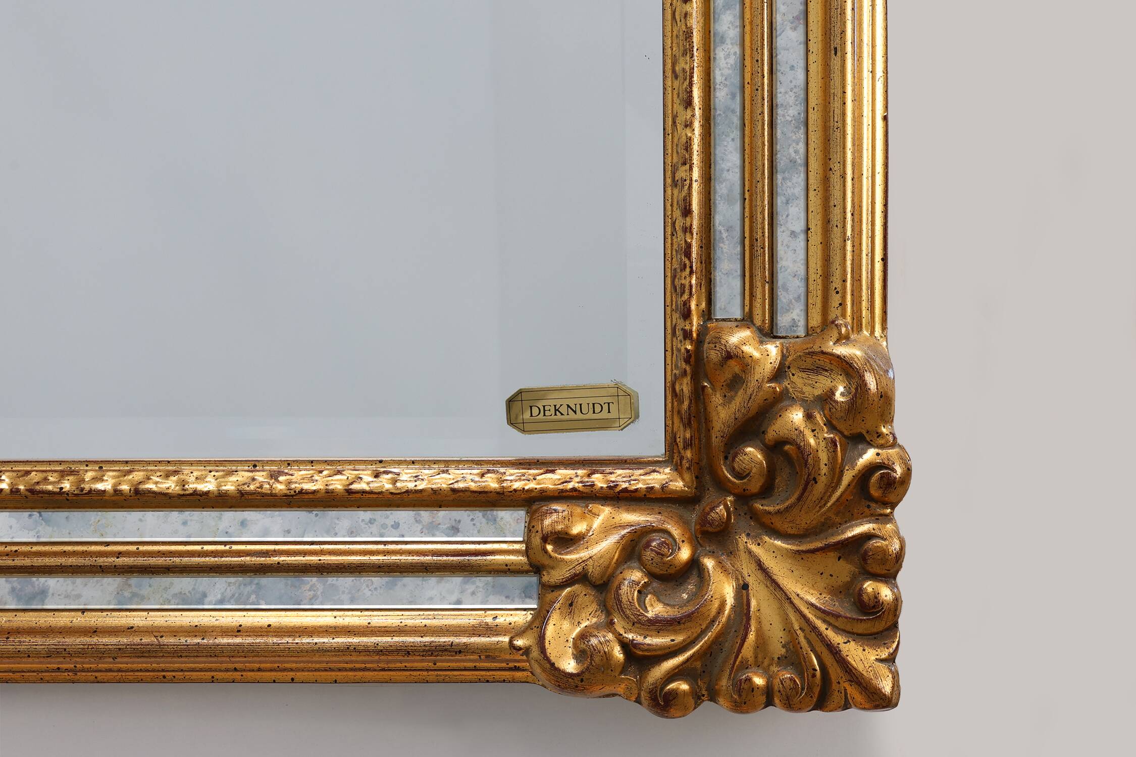 Mid-century rectangular gilt Mirror by Deknudt, Belgium 1980s