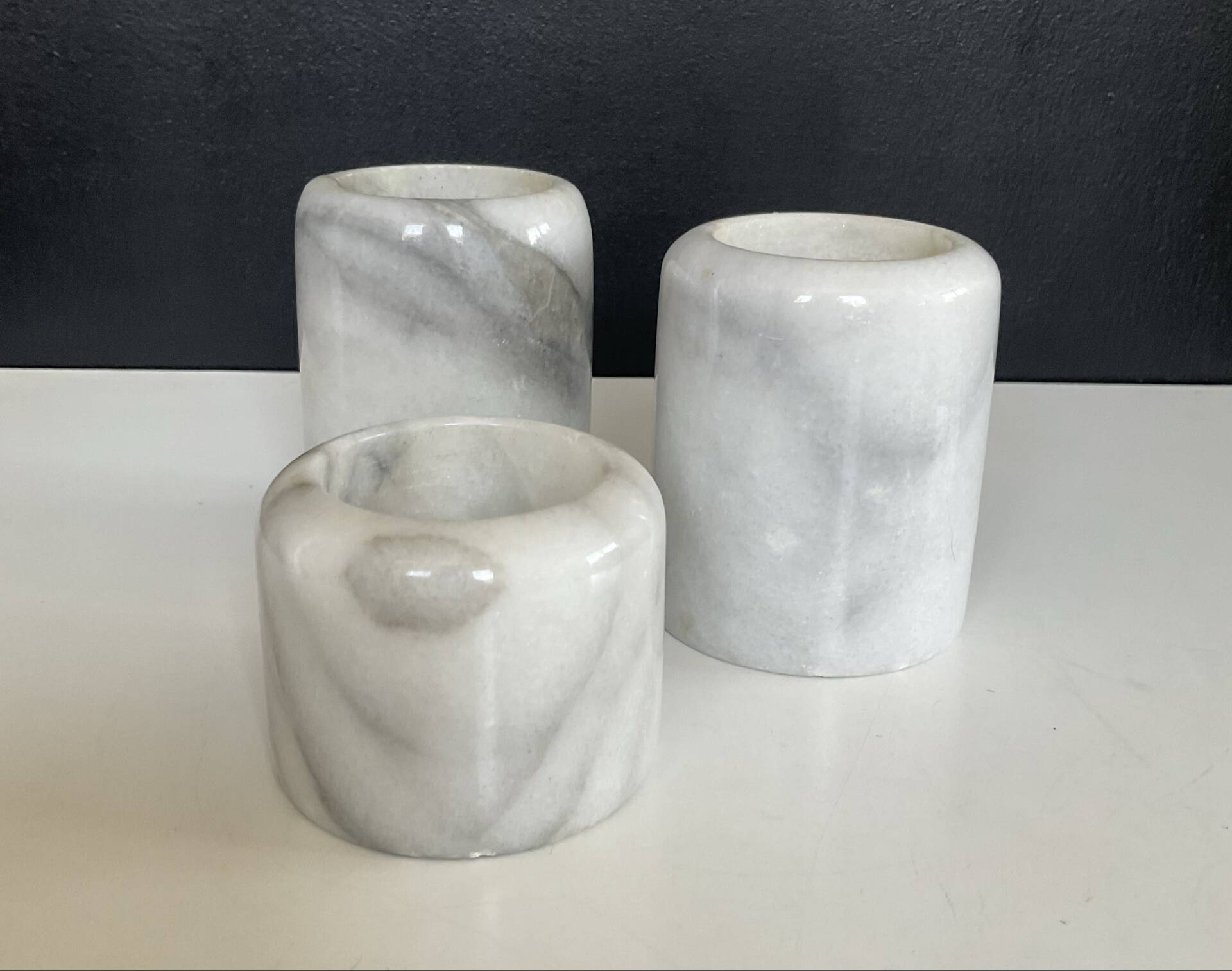 Vintage marble candle holder trio