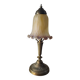 Art deco bronze lamp with pretty purple tulip, 41x15 electricity ok