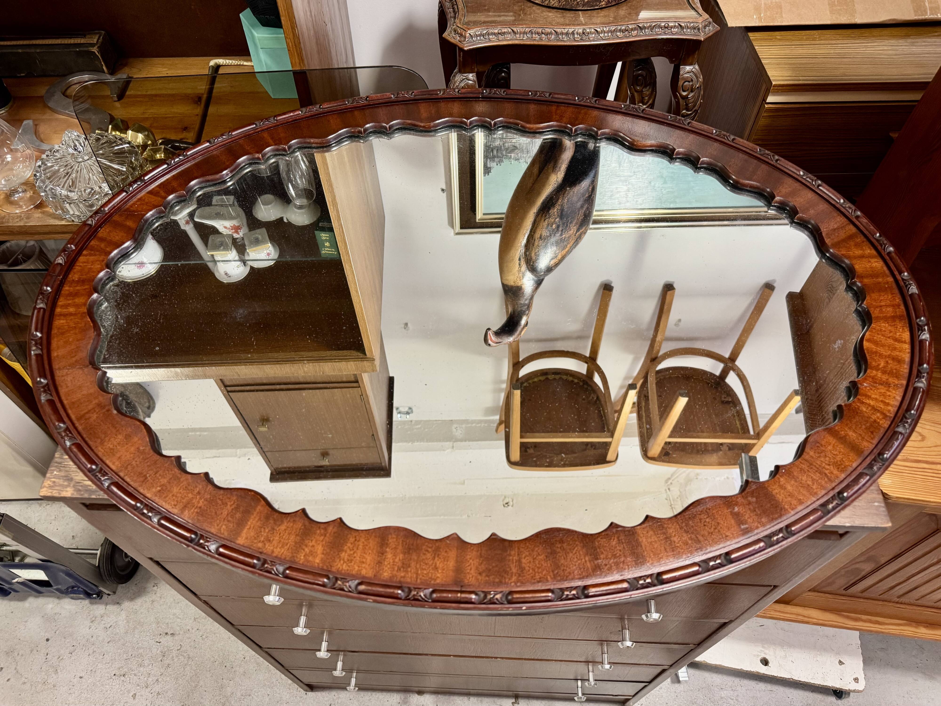 Antique Oval Mahogany Wall Mirror