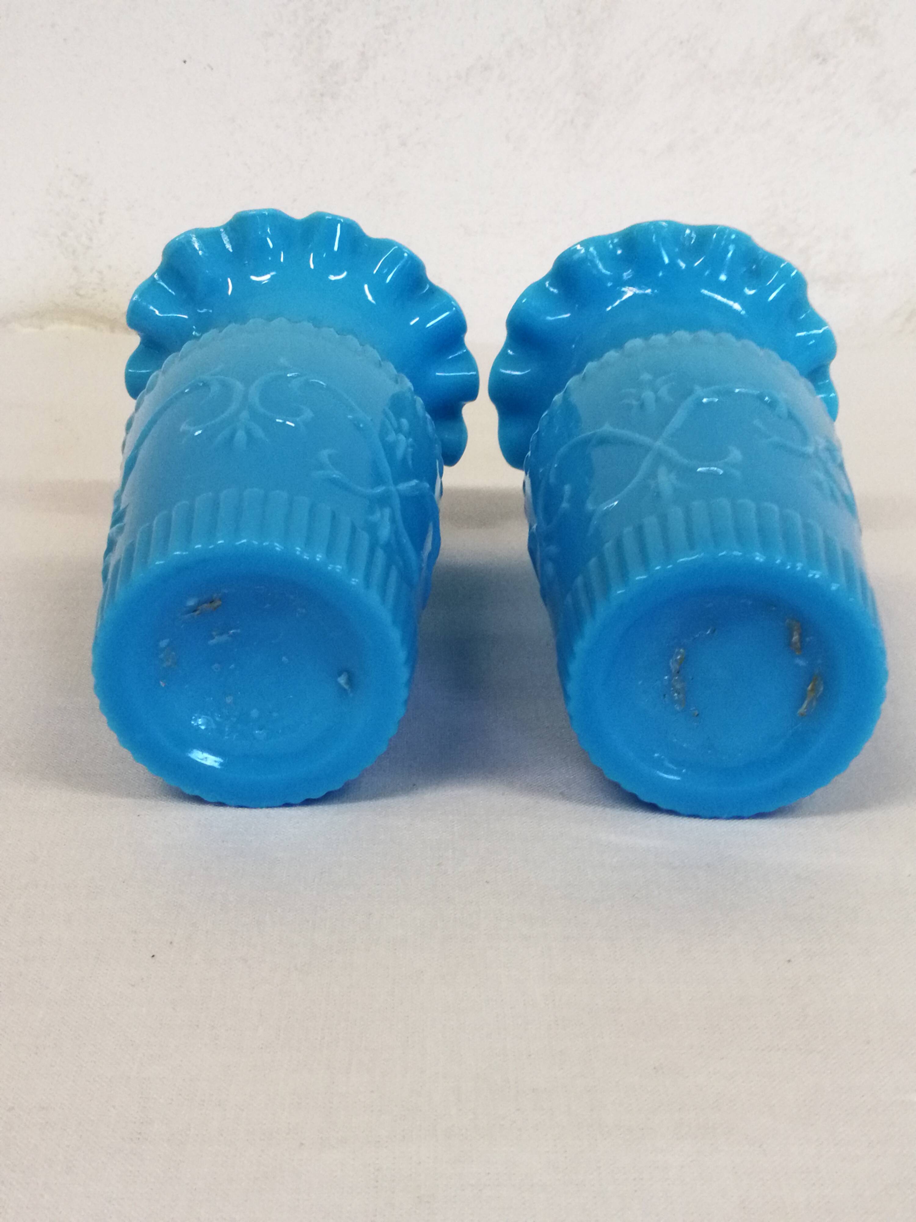 Pair of Small Blue Opaline Vases