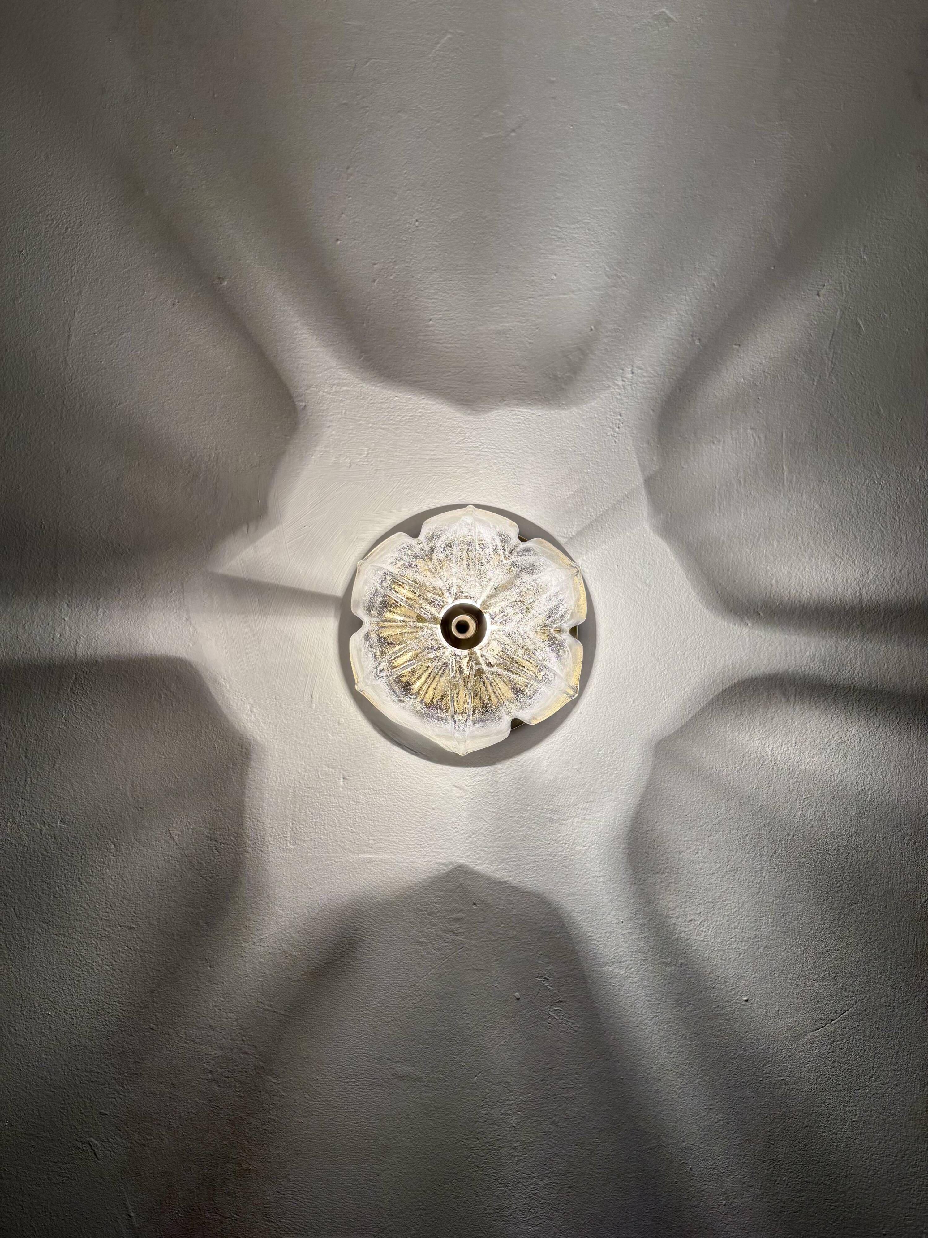 Brass and Glass Flush Light by Glashütte Limburg