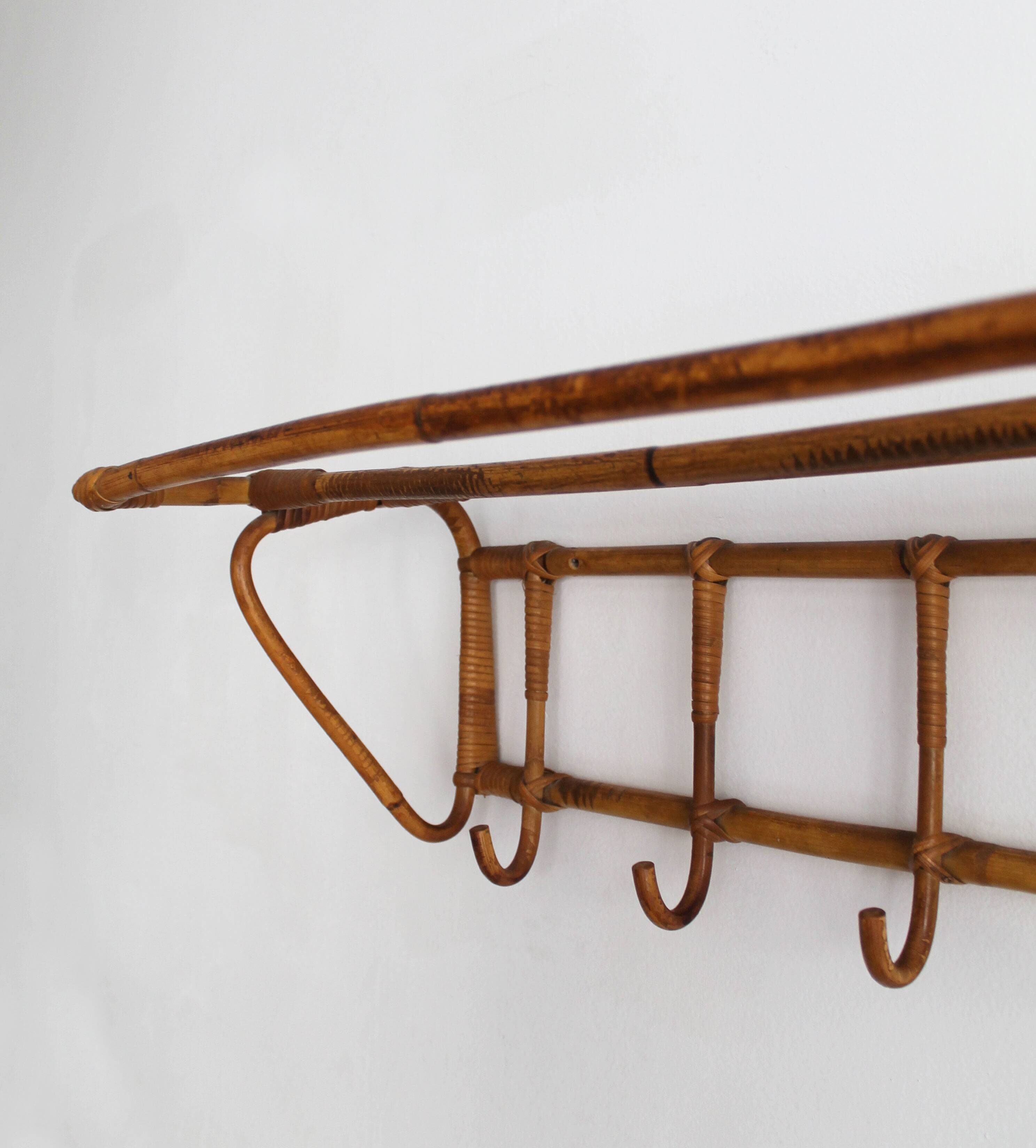 1960s Czechoslovak Rattan Wall Coat & Hat Rack, ÚLUV