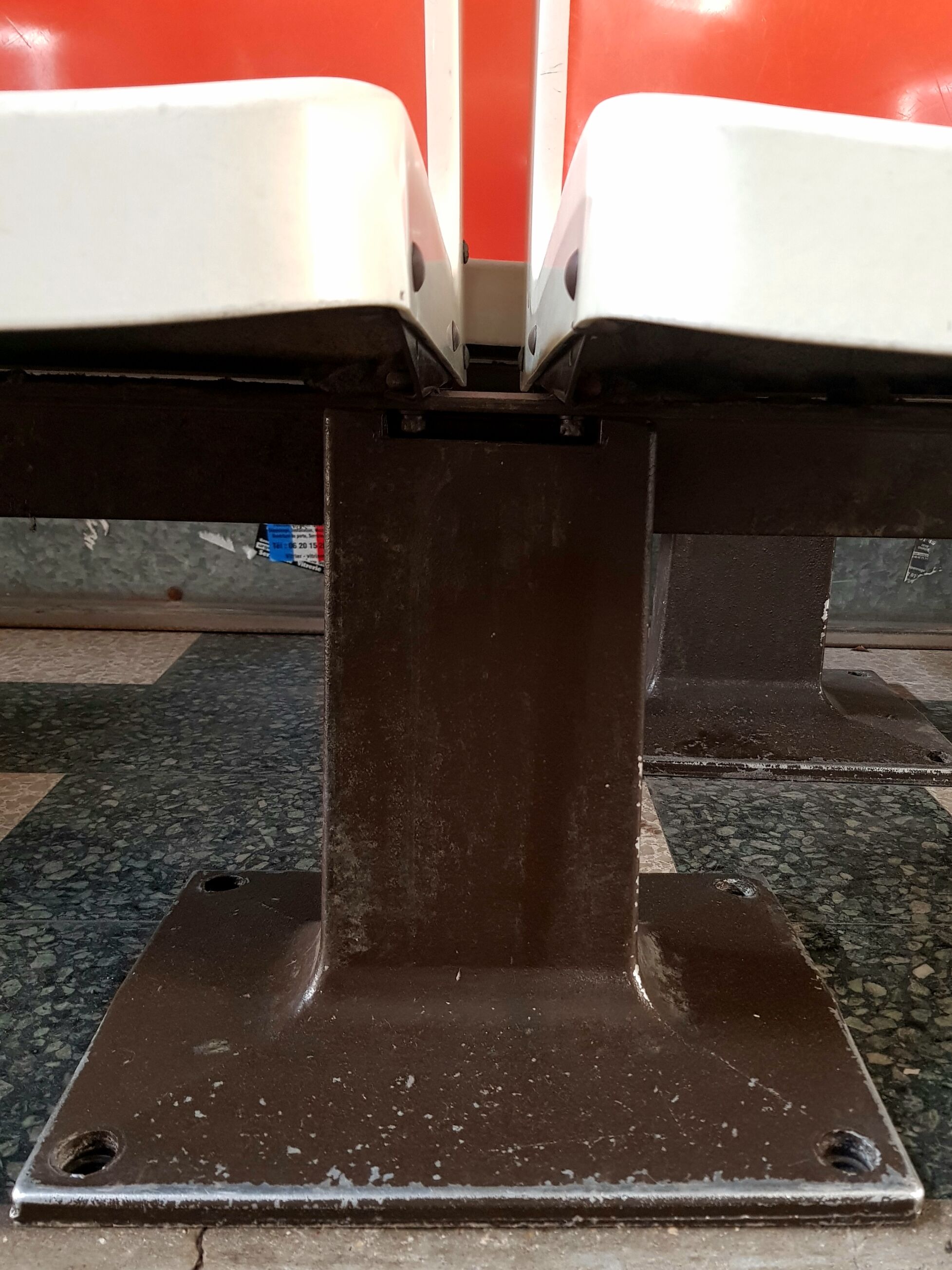 Suite of 4 double vintage bowling seats, 2 seats - brunswick - glass fibre - 1950