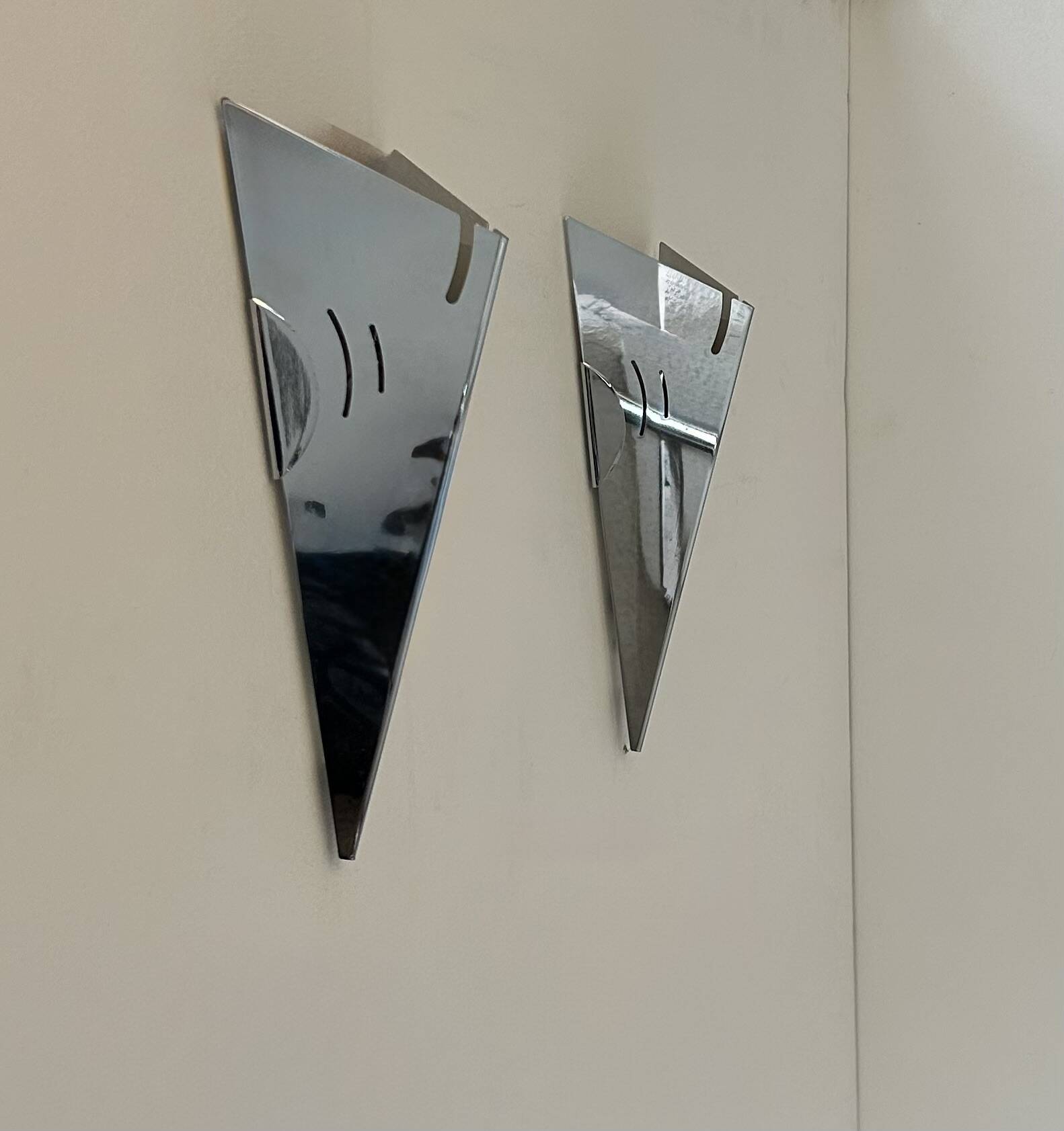 Pair of vintage wall lights, chrome-plated metal, France, 1980