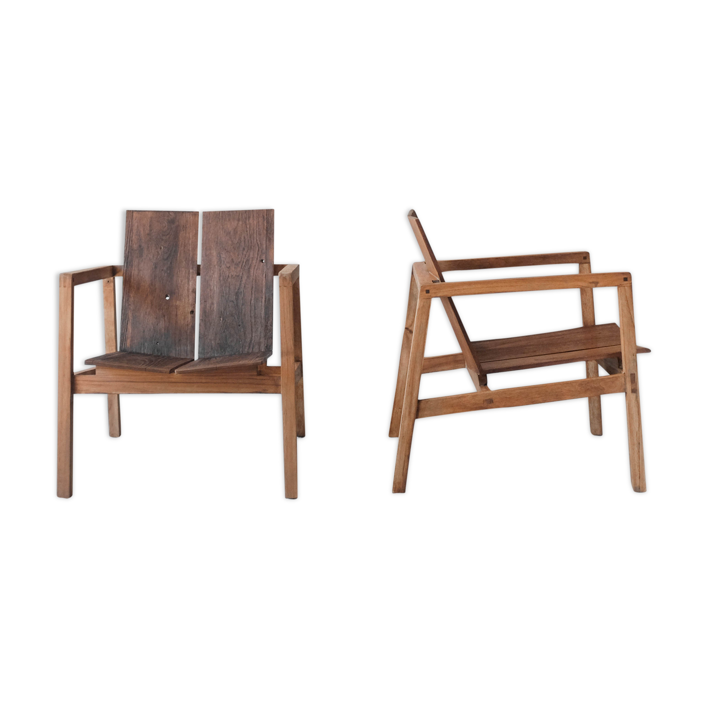 Pair of solid wooden armchairs 70