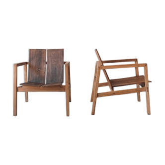 Pair of solid wooden armchairs 70