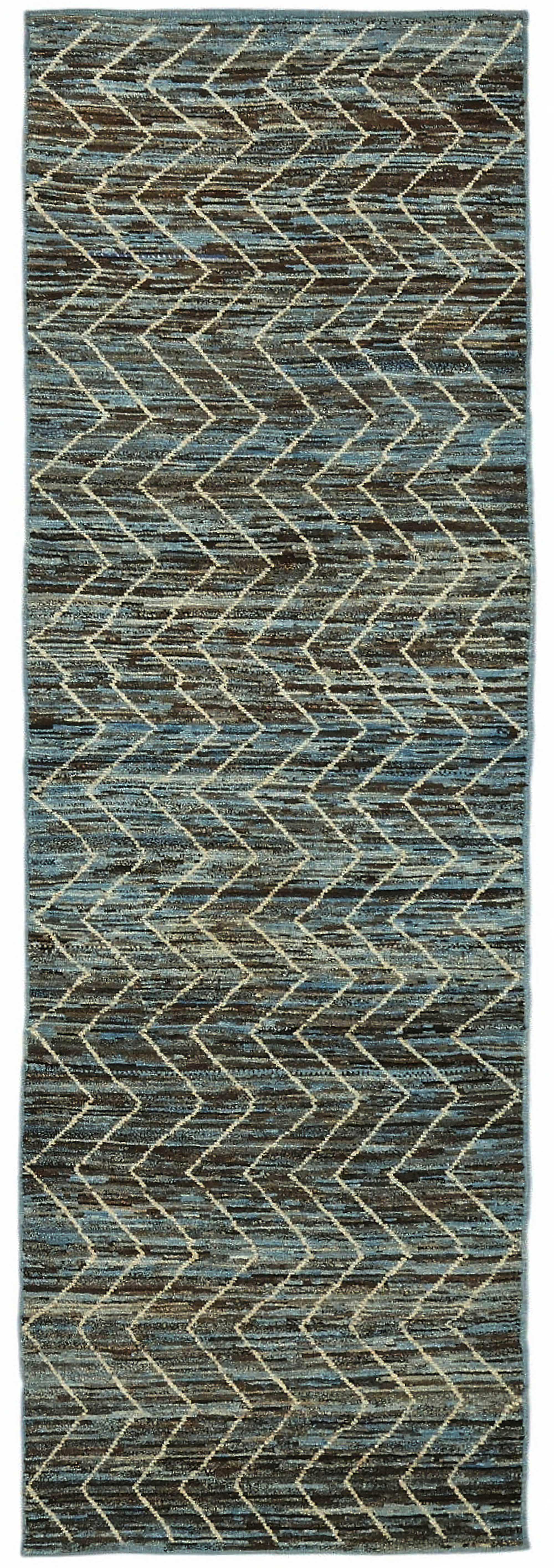 Handmade Tribal Decorative 90 cm x 290 cm Blue Wool Runner Carpet