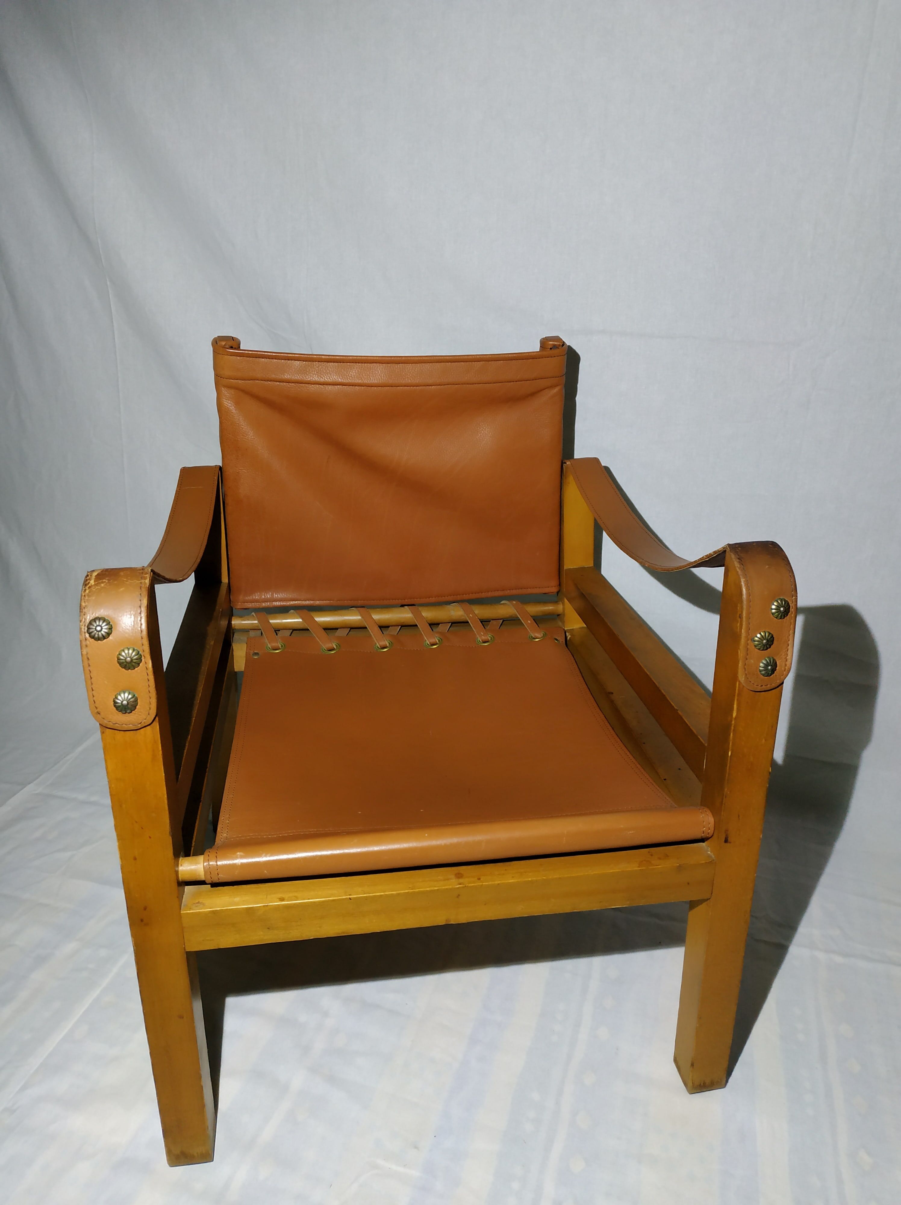 Pair of safari leather armchairs 50s