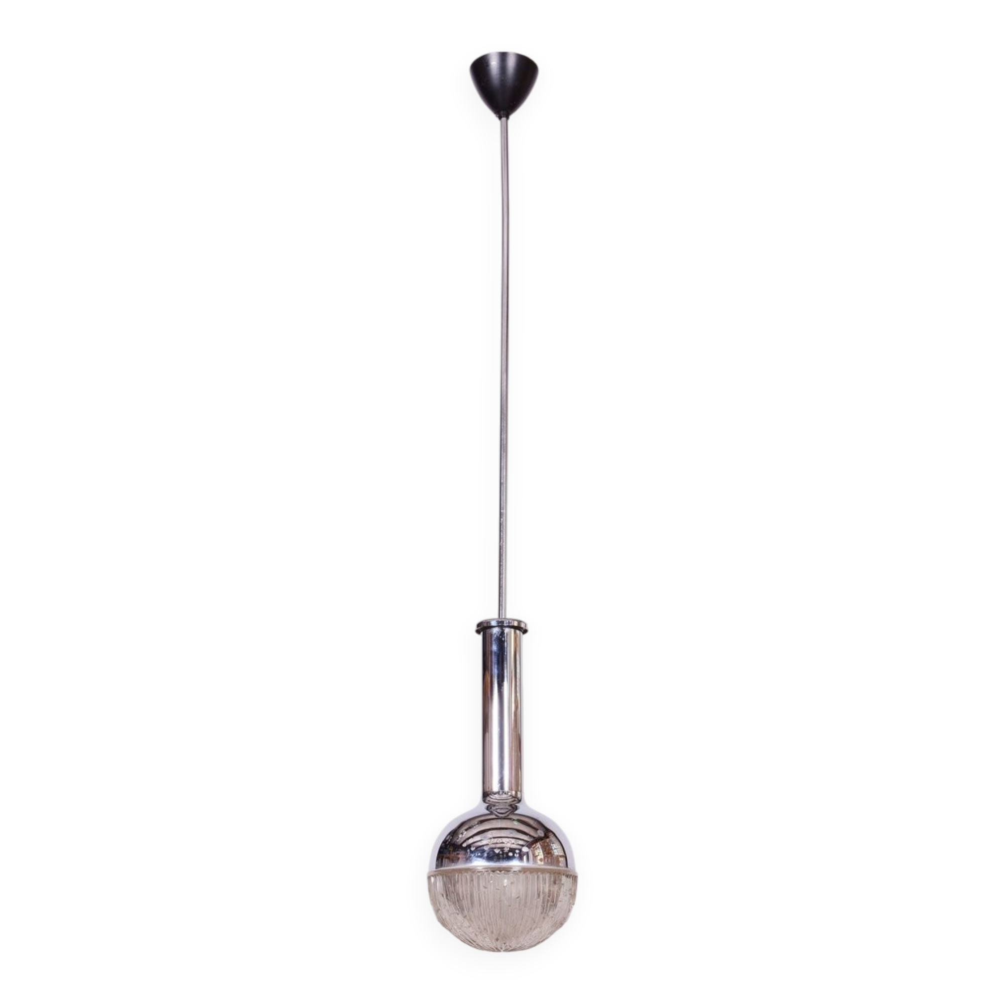 Mid-Century Chandelier in Chrome, Steel and Glass, Rewired, Italy, 1960s