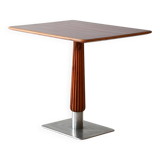 Mahogany bar table with steel base and carved stem