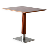 Mahogany bar table with steel base and carved stem