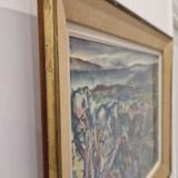 1950s gouache painting of the Mediterranean hinterland, framed, signed F Robinet