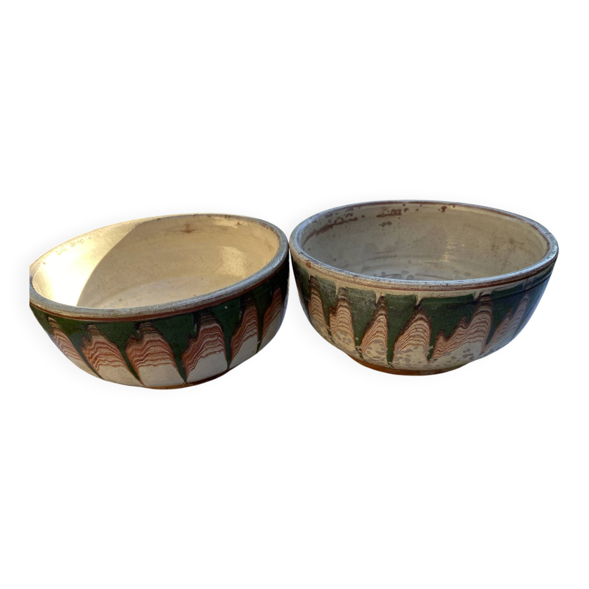 Pair of ancient glazed terracotta bowls with drips – Art po